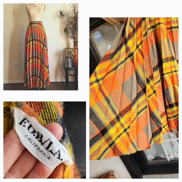 1970s Plaid Pleated Wool Maxi Skirt,All Products : American Fashion Style Bags On Sale